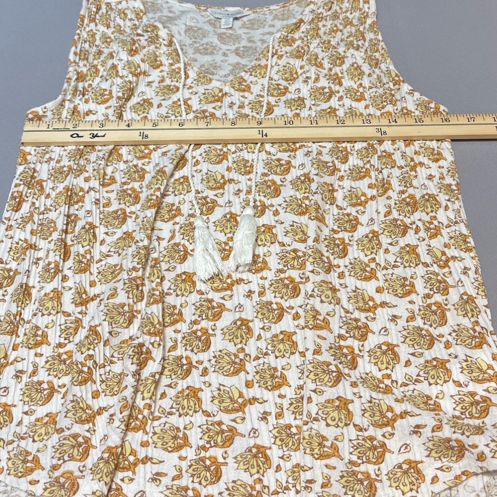 Lucky Brand Women Floral Shirt Sleeveless Tasseled Sz Small Summer Boho Peasant - Picture 8 of 10